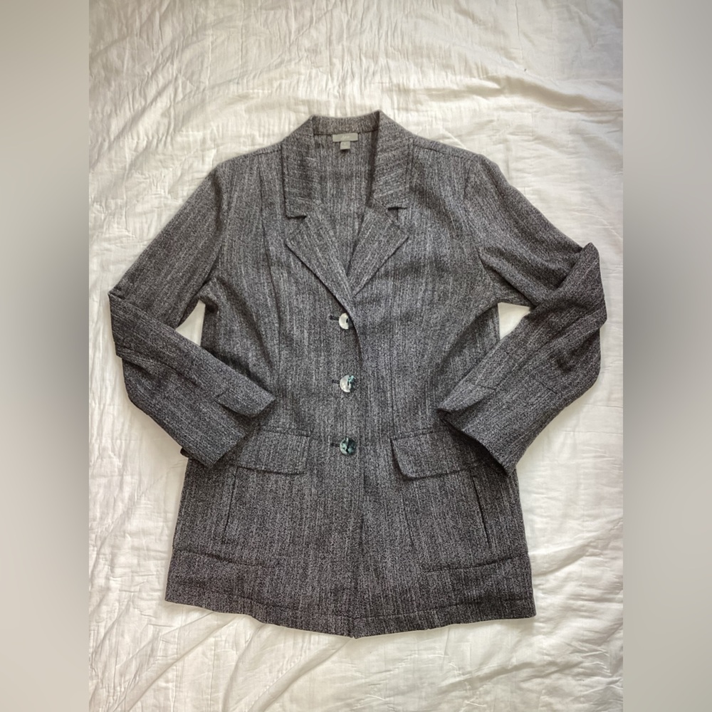 J.Jill Stretch Knit Blazer Jacket Small Black Marl Herringbone